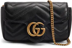 Gucci GG Marmont Matelasse Super Mini Bag Black in Leather with ANTIQUE ...