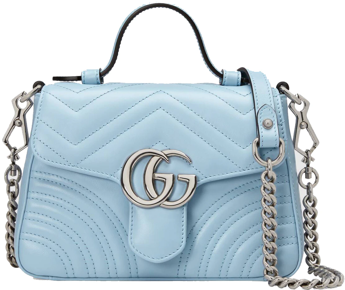 Gucci Marmont Shoulder Bag GG Small Pastel Blue in Matelasse Calfskin  Leather with Palladium-tone - US