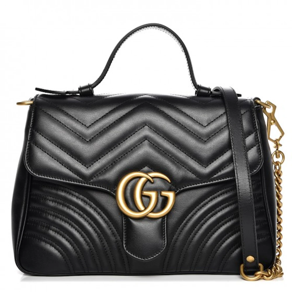 Gucci GG Marmont Small Top Handle Bag Black in Leather with ANTIQUE ...