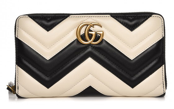 Gucci GG Marmont Zip Around Wallet Matelasse Black/White in