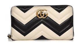 Gucci GG Marmont Zip Around Wallet Matelasse Black/White