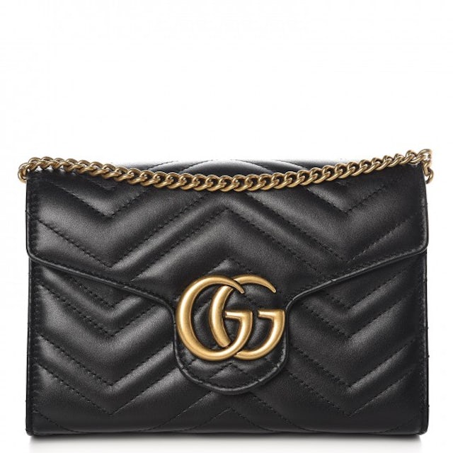 Gucci GG Marmont Wallet on Chain Matelasse Black in Calfskin with