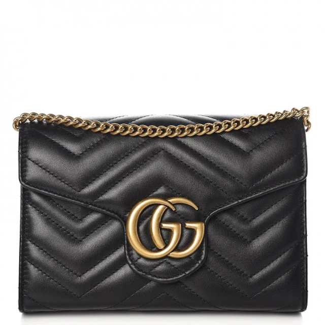 Gucci GG Marmont Wallet on Chain Matelasse Black in Calfskin with Aged  Gold-tone - US