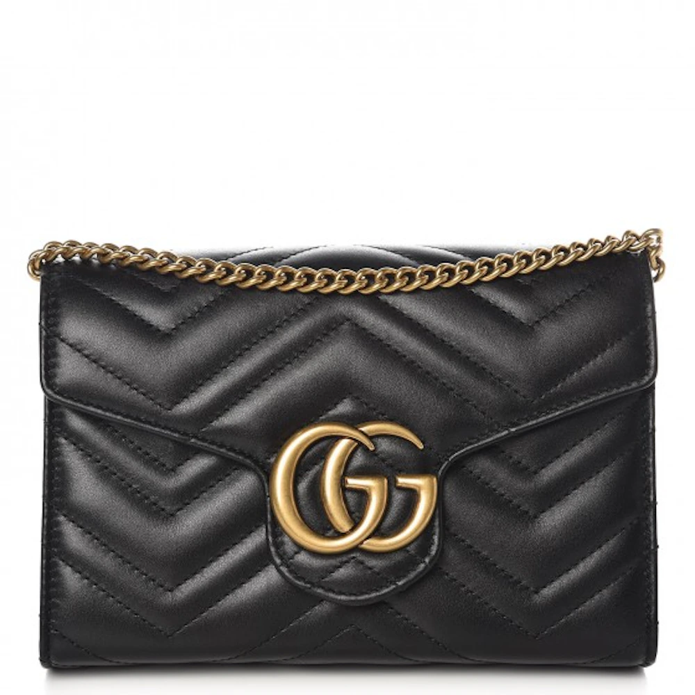 GG Marmont Leather Wallet On Chain in Black - Gucci
