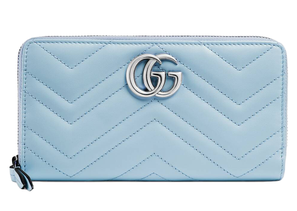 Gucci Marmont Zip Around Wallet GG (12 Card Slot) Pastel Blue in 