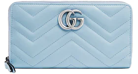 Gucci Marmont Zip Around Wallet GG (12 Card Slot) Pastel Blue