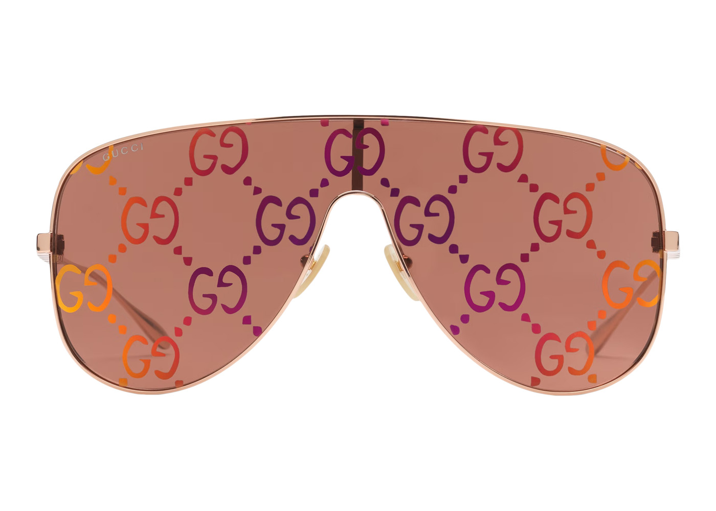 Gucci Mask Sunglasses Shiny Rose Gold-Toned Metal Frame (‎755257 I3331 8060)