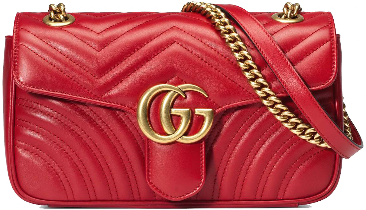 Gucci GG Marmont Small Matelasse Bag Hibiscus Red in Leather with ...