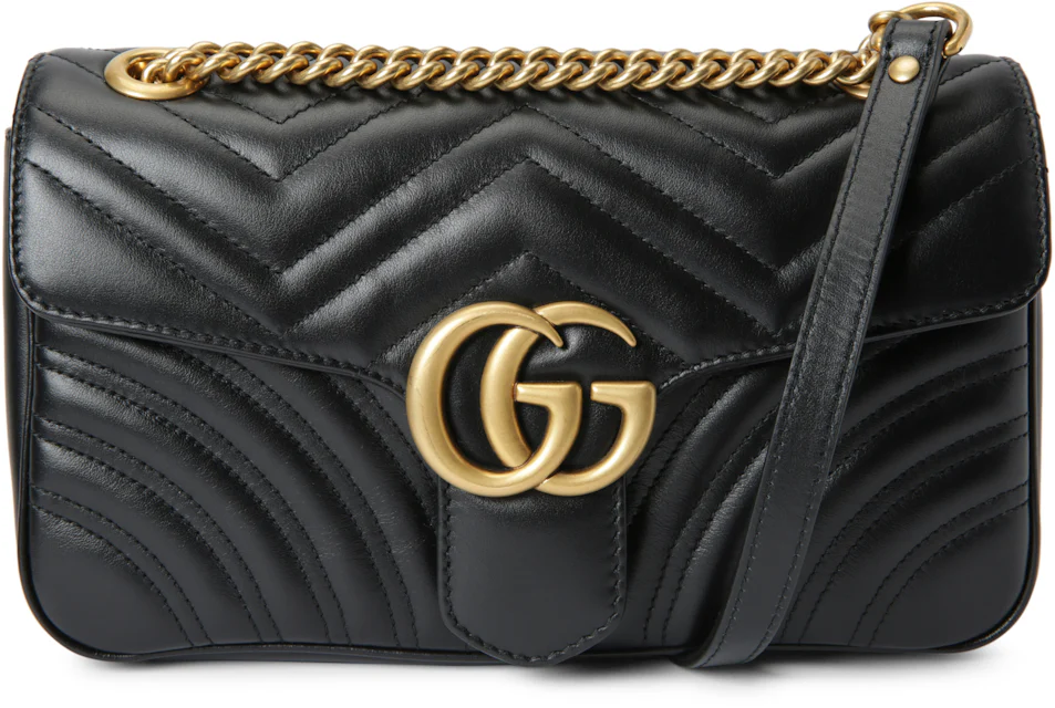 Gucci GG Marmont Small Matelasse Bag Black in Leather with ANTIQUE ...