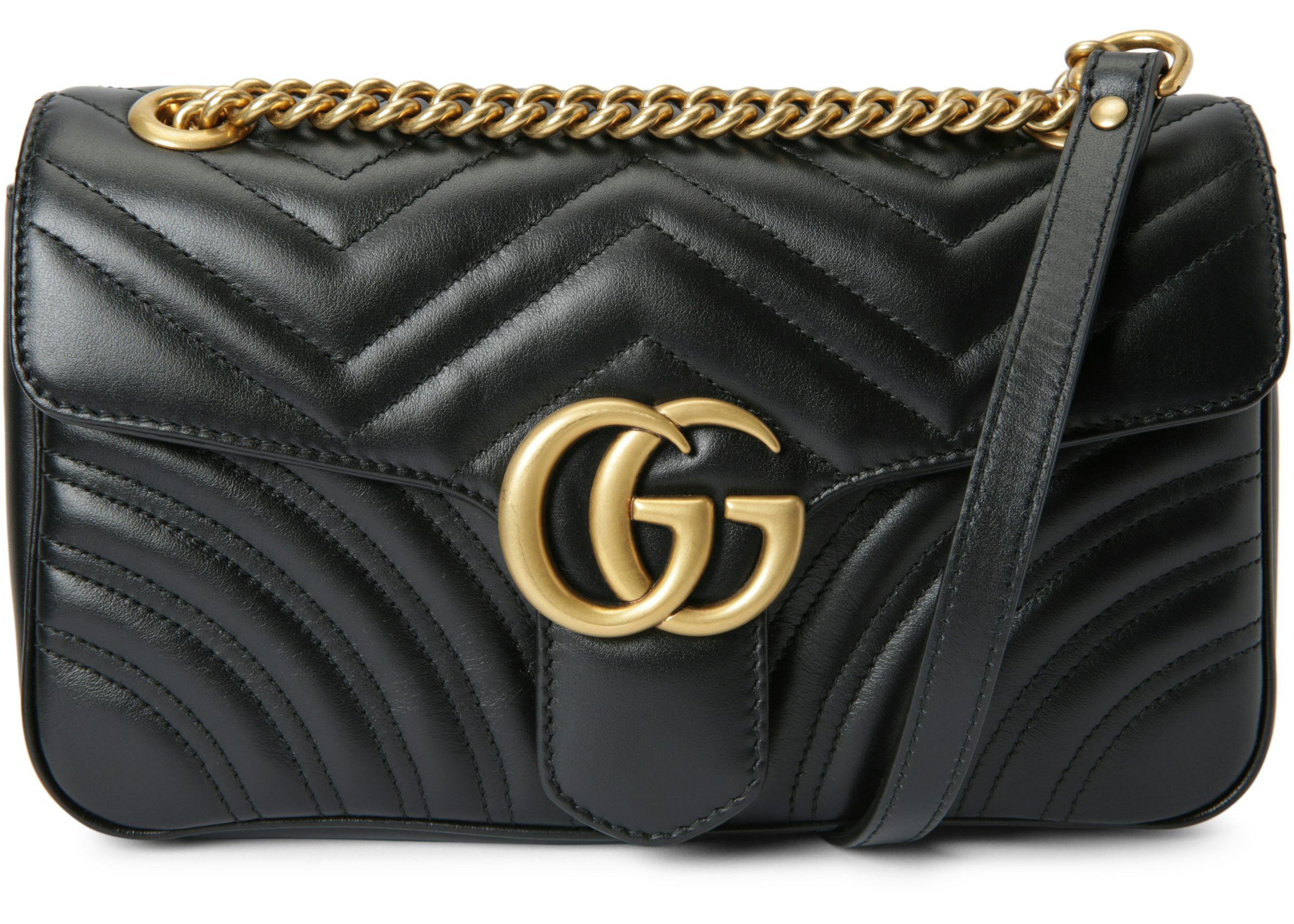 Gucci GG Marmont Small Matelasse Bag Black in Leather with ANTIQUE