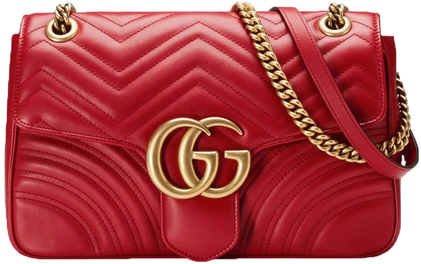 GUCCI Calfskin Matelasse GG Marmont Round Coin Purse Hibiscus Red 1292784