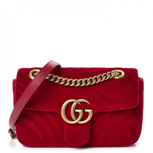 Gucci Red Matelasse Velvet Mini GG Marmont Shoulder Bag Gucci