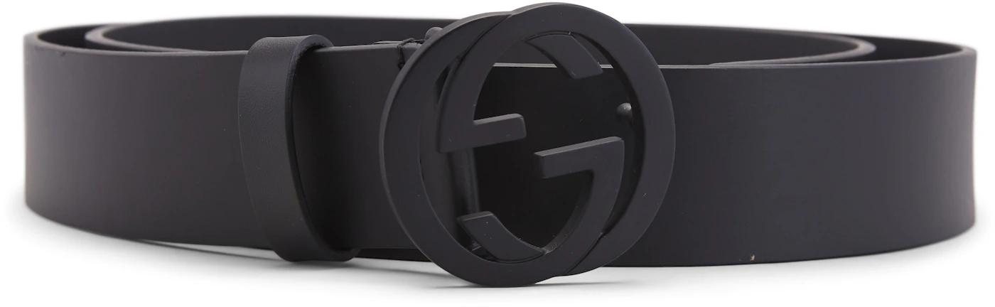 Gucci Matte Black Interlocking G Belt Leather 1.5W Black in Leather ...