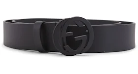 Gucci Matte Black Interlocking G Belt Leather 1.5W Black