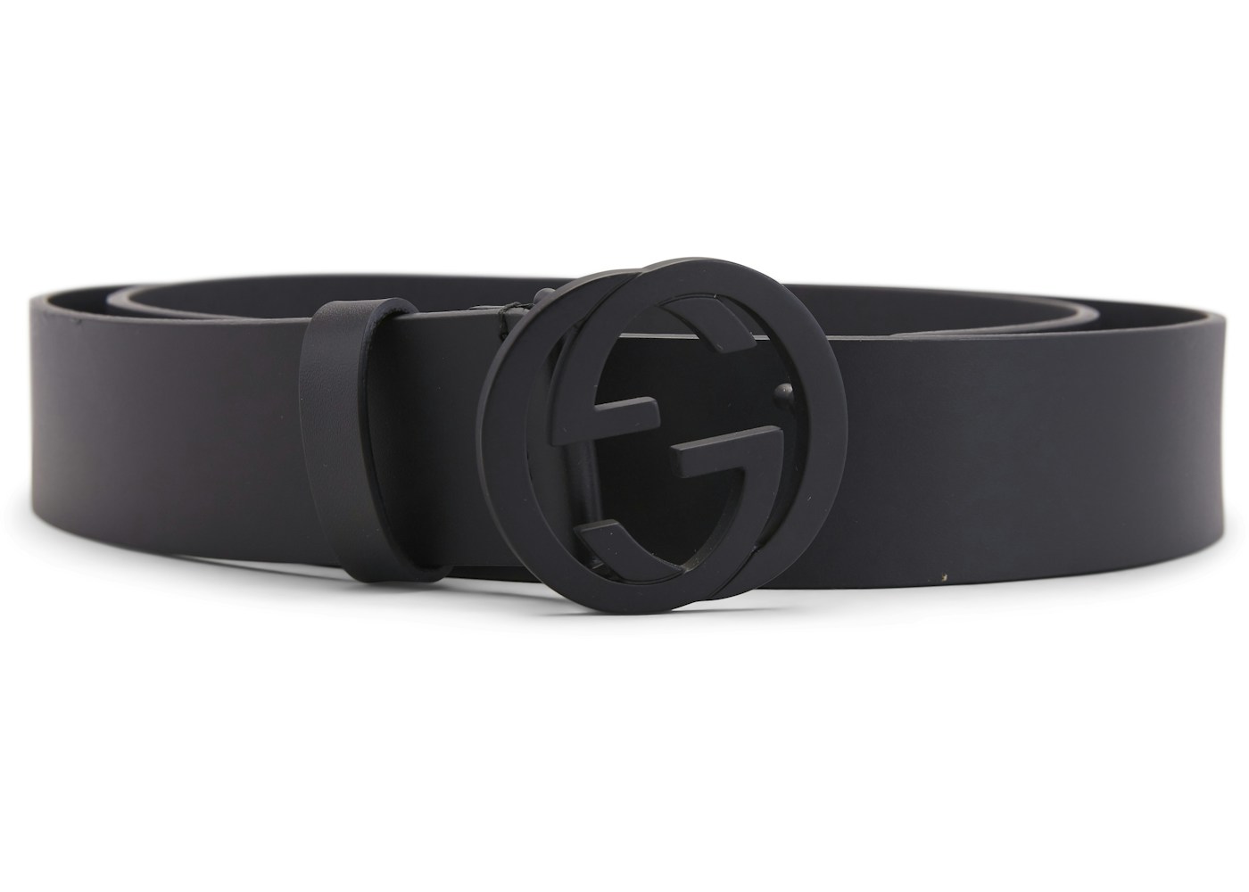 Gucci Matte Black Interlocking G Belt Leather 1 5w Black In Leather With Matte Black