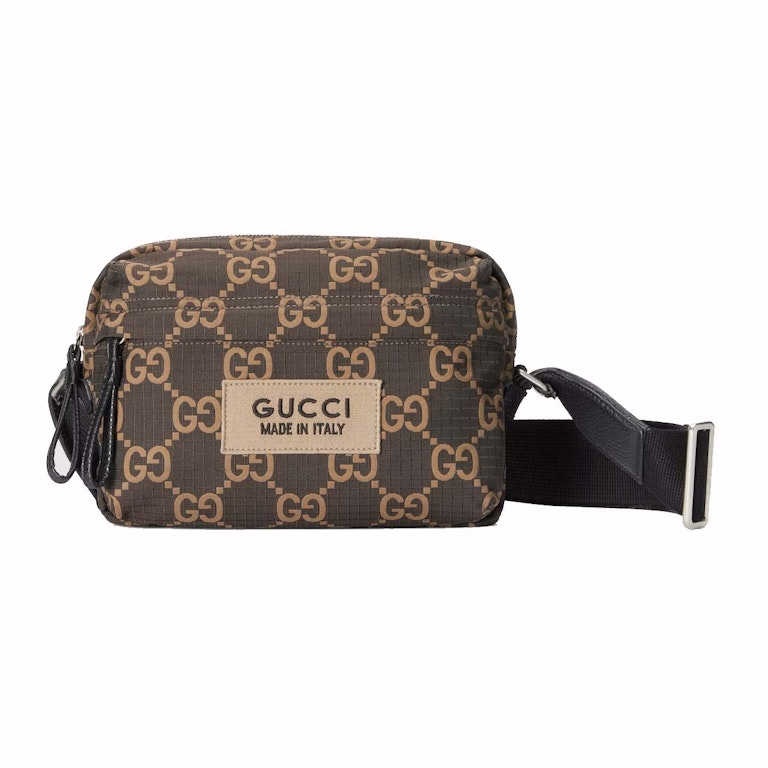 Pre-owned Gucci Medium Gg Polyester Crossbody Bag Ebony/beige