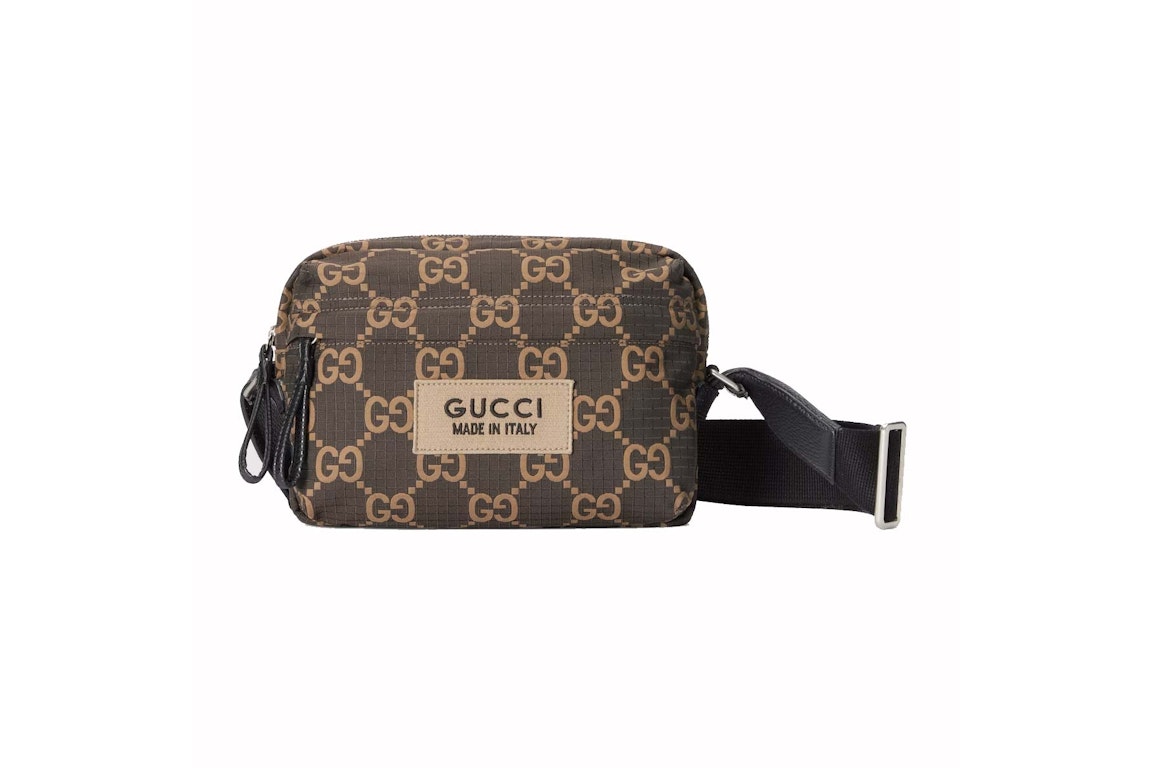 Pre-owned Gucci Medium Gg Polyester Crossbody Bag Ebony/beige