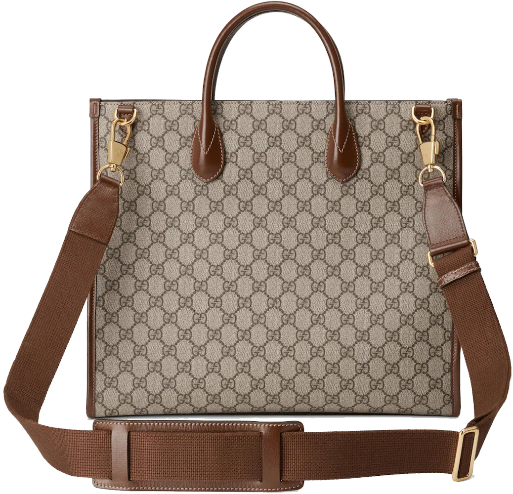 Gucci Medium Tote with Interlocking G Beige/Ebony in Canvas with Gold ...