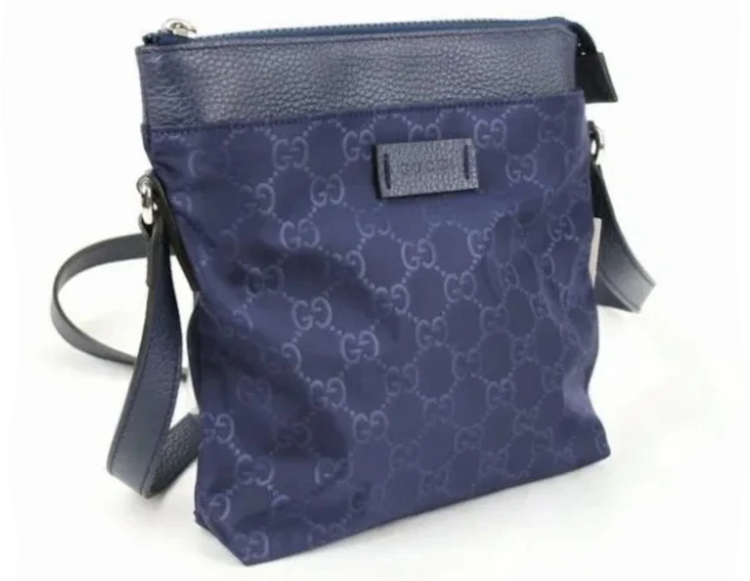 Gucci Messenger Bag GG Nylon Small Blue in with Silver-tone