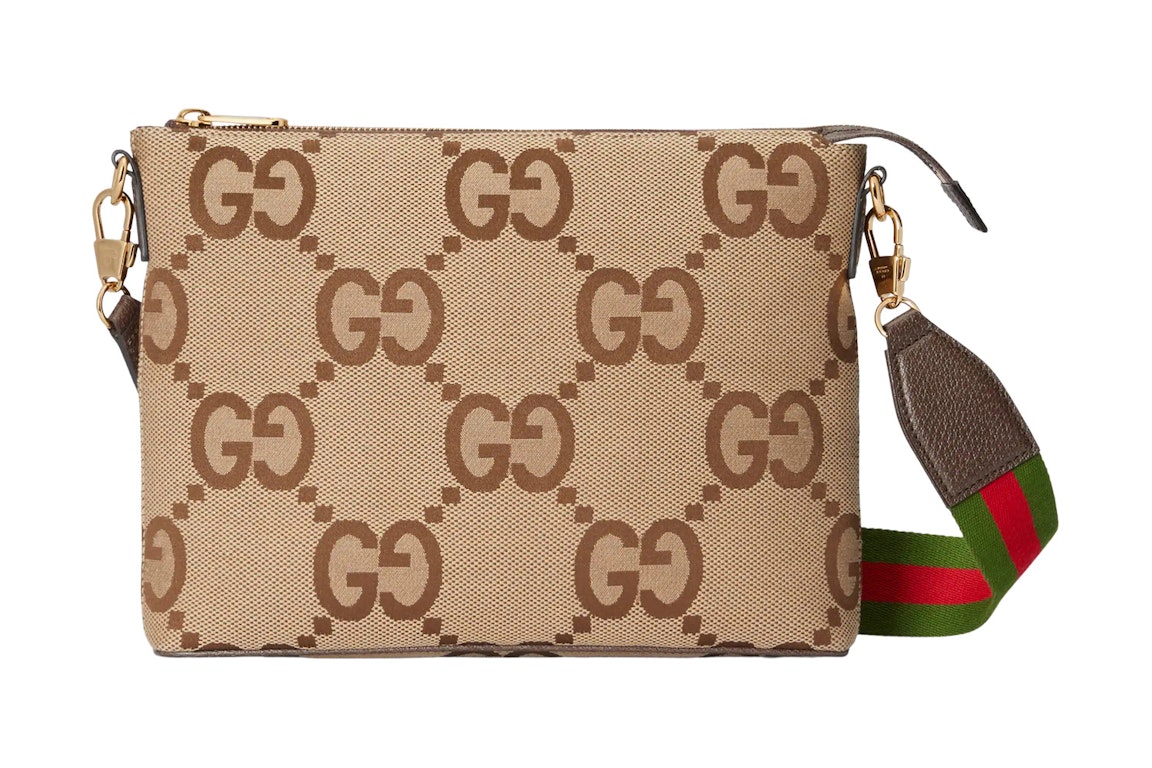 Pre-owned Gucci Messenger Bag Jumbo Gg Camel/ebony