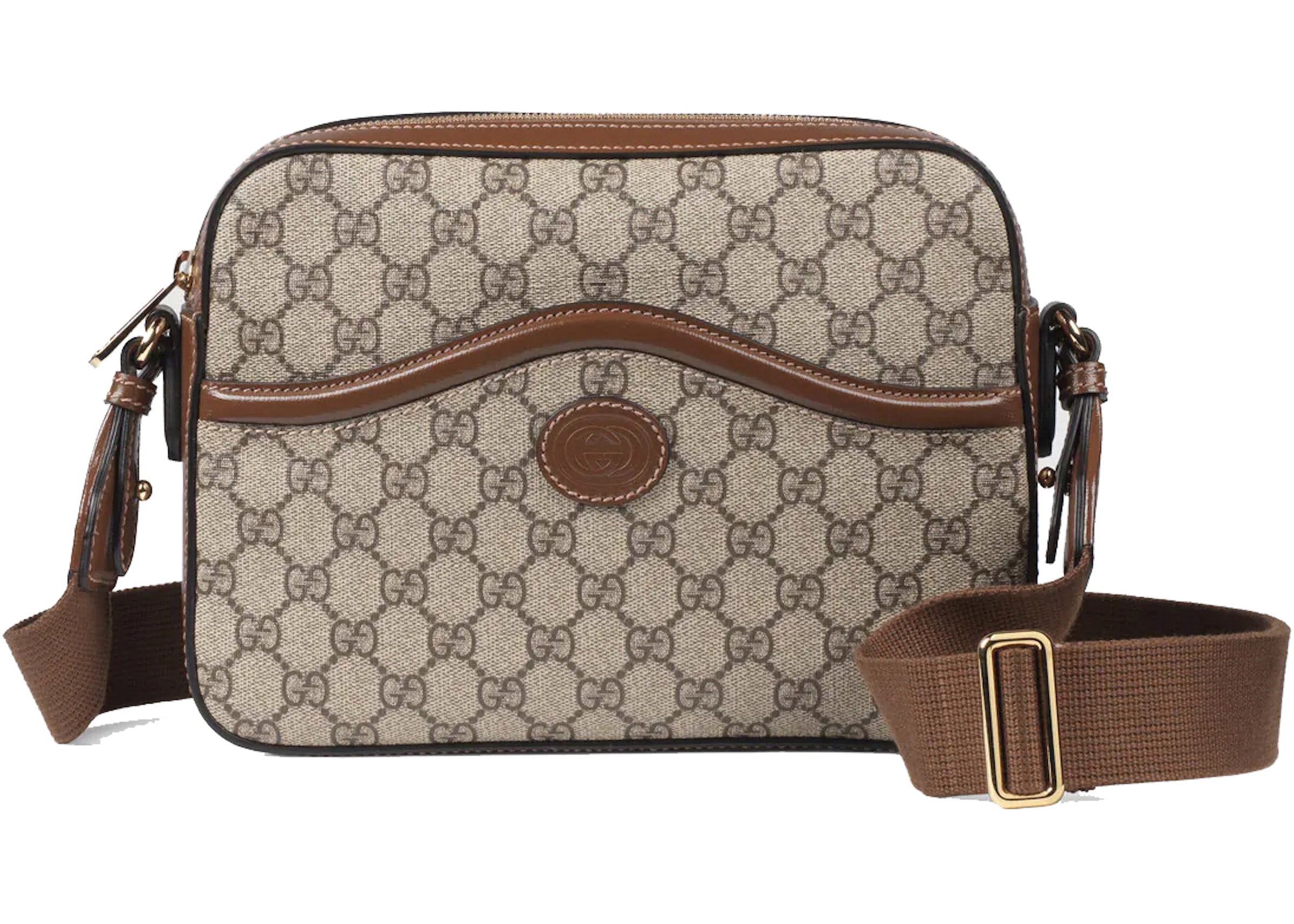 Gucci Messenger Bag with Interlocking G Beige/Ebony in Canvas with  Gold-tone - US