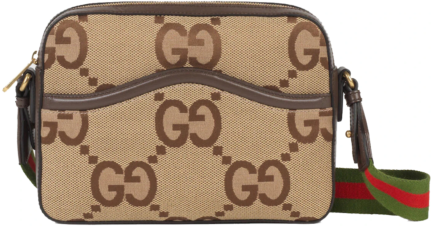 Gucci Messenger Bag with Jumbo GG Camel/Ebony in Canvas with Gold