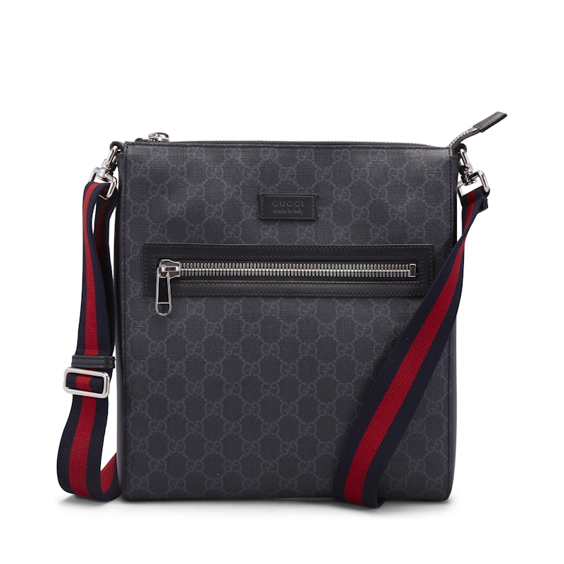 Gucci Messenger GG Supreme Black Grey in Canvas Leather with