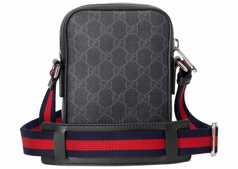 Gucci Messenger GG Supreme Blue/Red Web Small Black In Coated Canvas ...