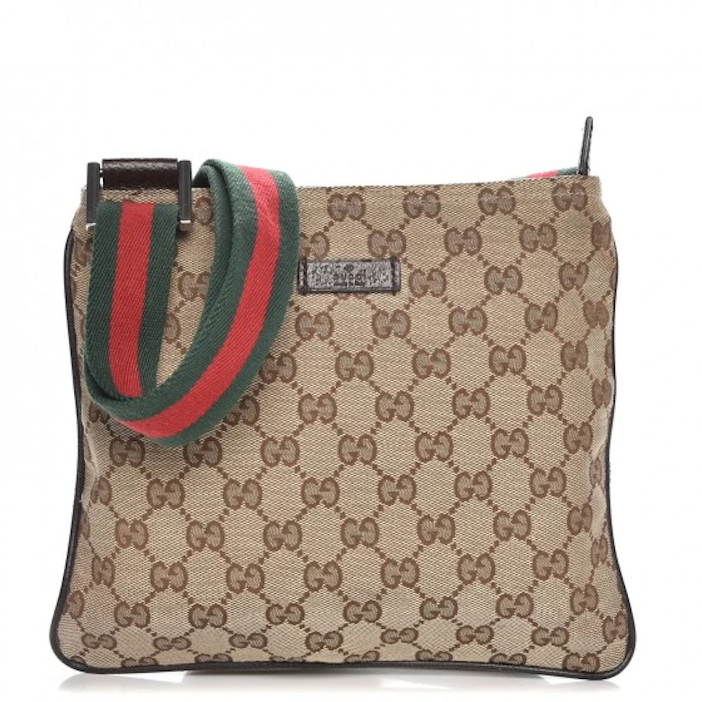 Gucci Original GG Dipped Canvas Messenger Bag with Signature Web Strap,  Brown