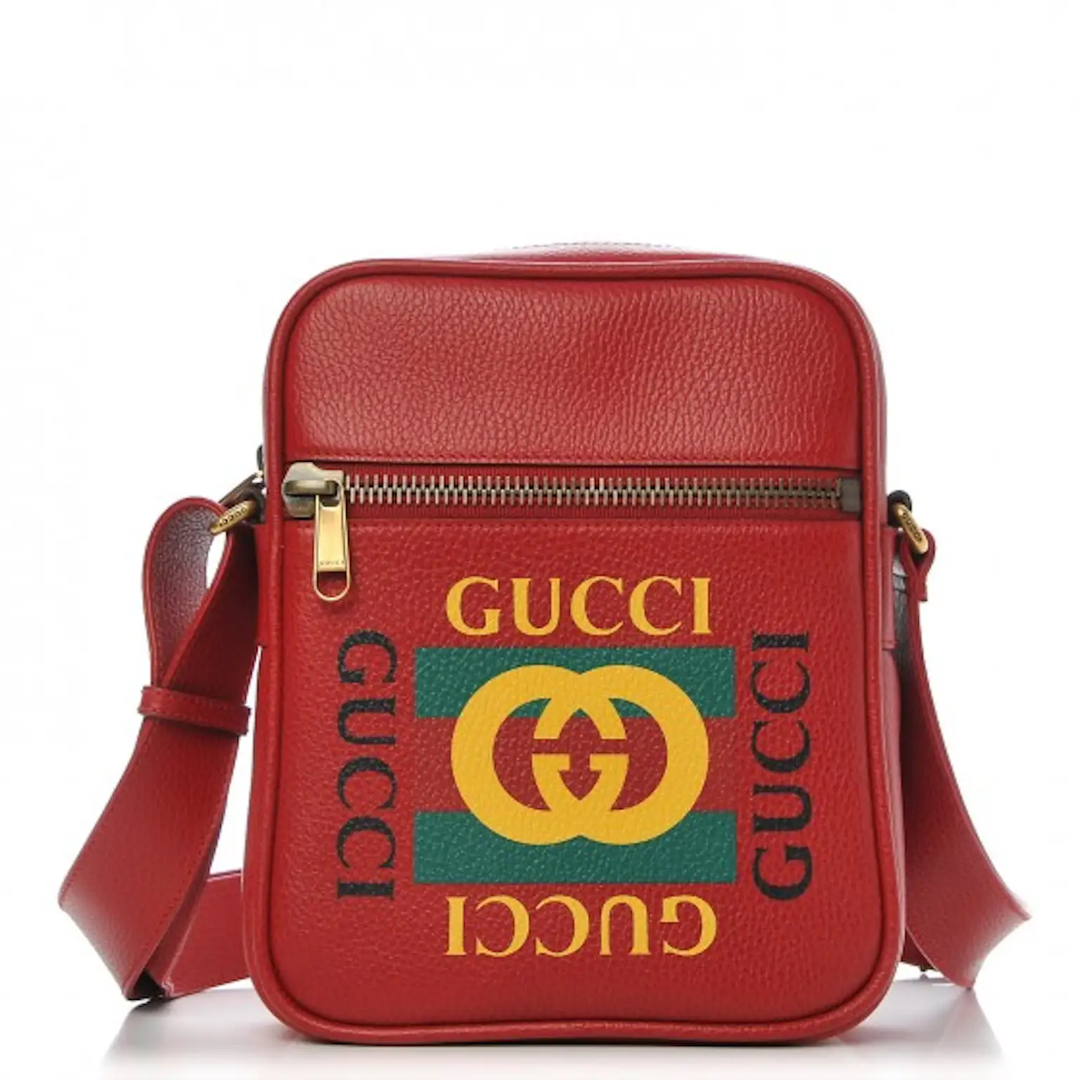 Gucci Messenger Vintage Logo Grained Calfskin Hibiscus Red in Grained ...