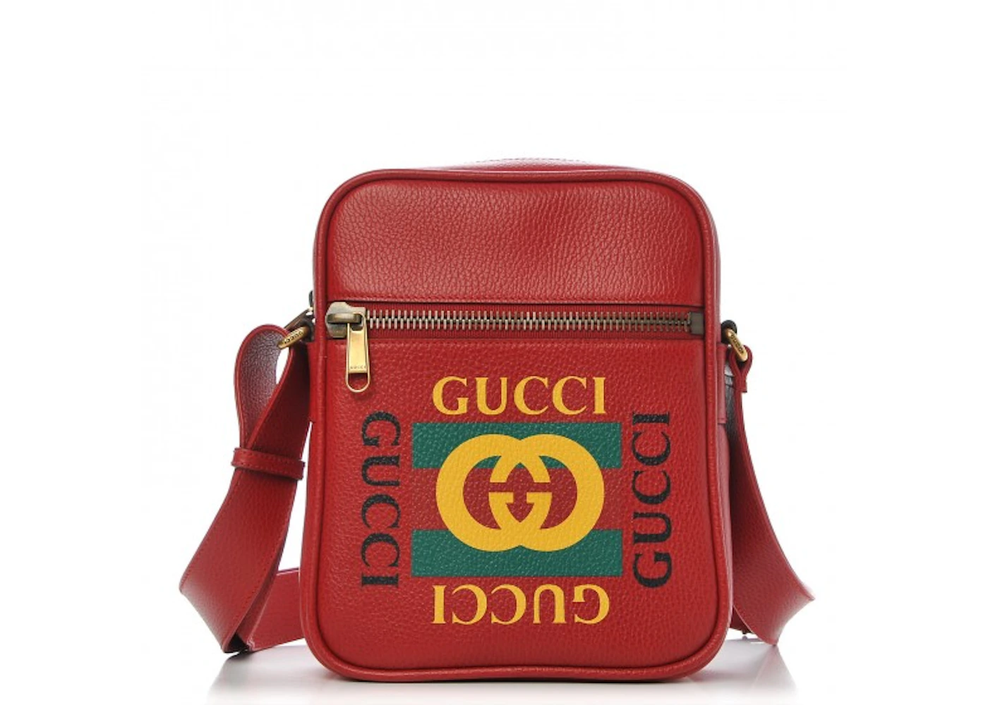 Gucci Messenger Vintage Logo Grained Calfskin Hibiscus Red in Grained ...