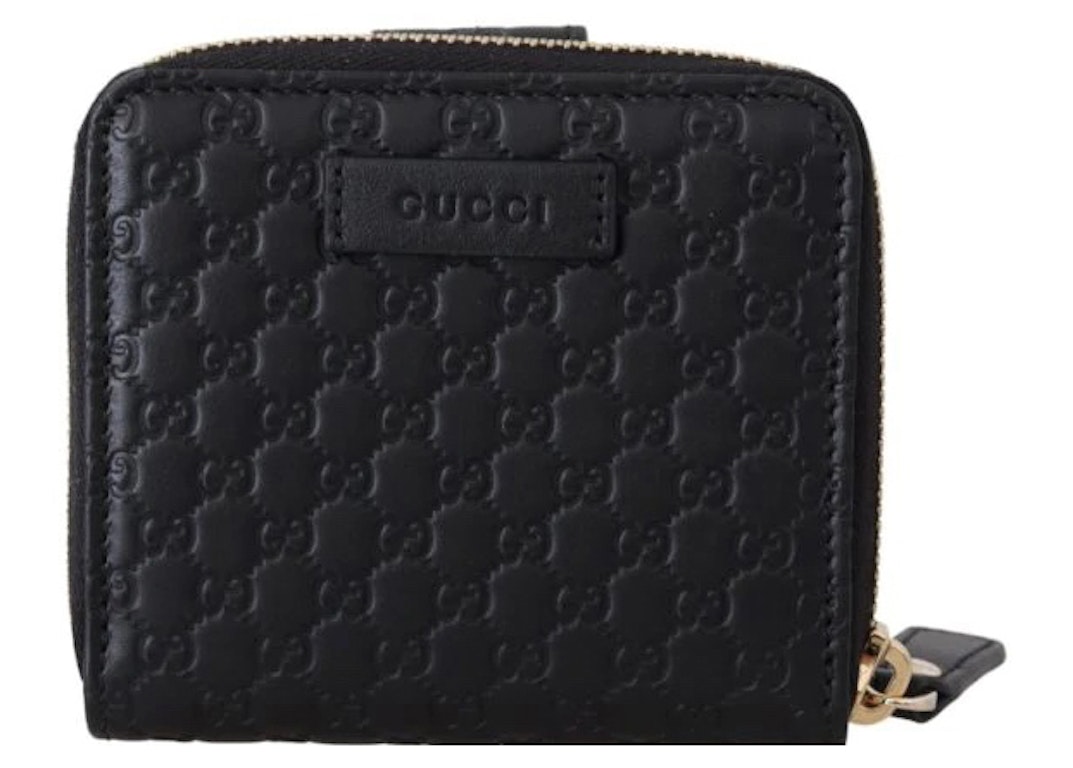 Pre-owned Gucci Microssima Zip Around Wallet Small Black
