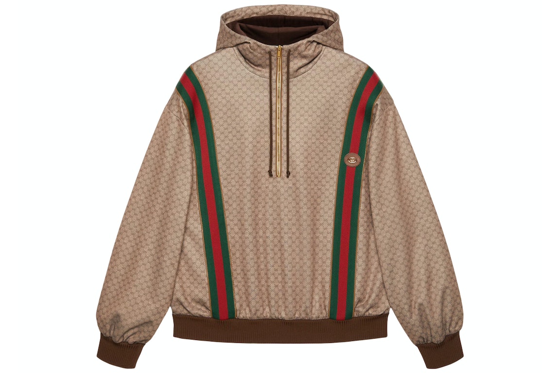 Pre-owned Gucci Mini Gg Jersey Hooded Sweatshirt Beige/ebony