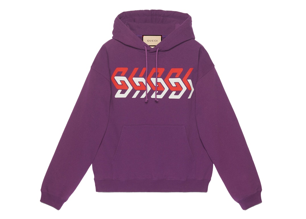 Pre-owned Gucci Mirror Logo-print Hoodie Purple/red/white