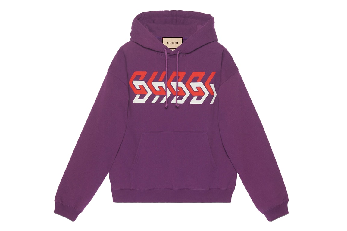 Pre-owned Gucci Mirror Logo-print Hoodie Purple/red/white