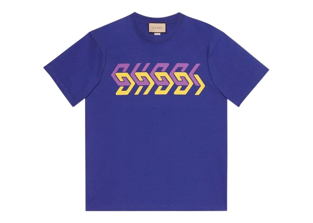 Pre-owned Gucci Mirror Logo-print Short-sleeve T-shirt Blue/purple/yellow