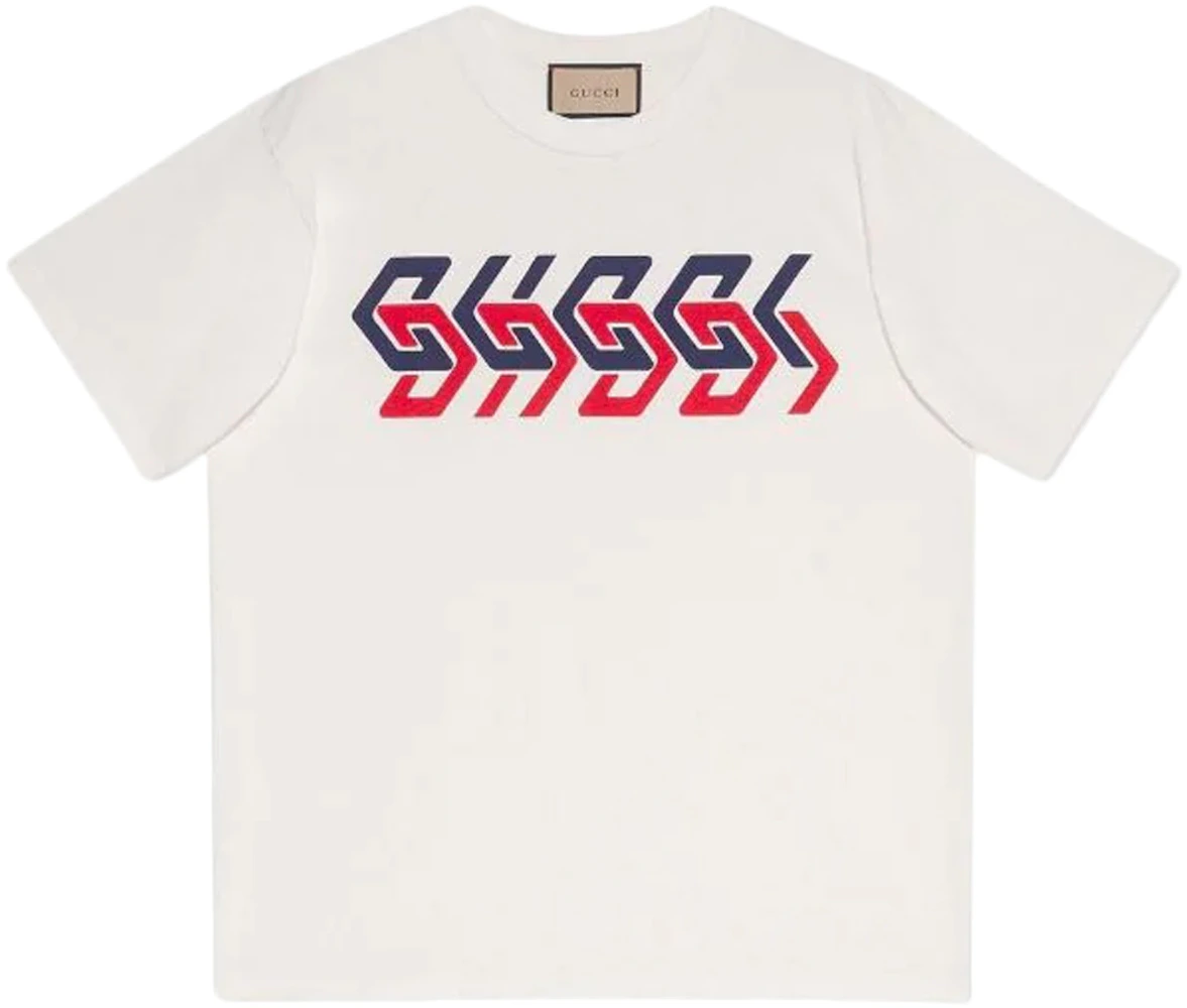 Forstad laver mad Beloved Gucci Mirror Logo-Print Short-Sleeve T-shirt White/Red/Blue Men's - US