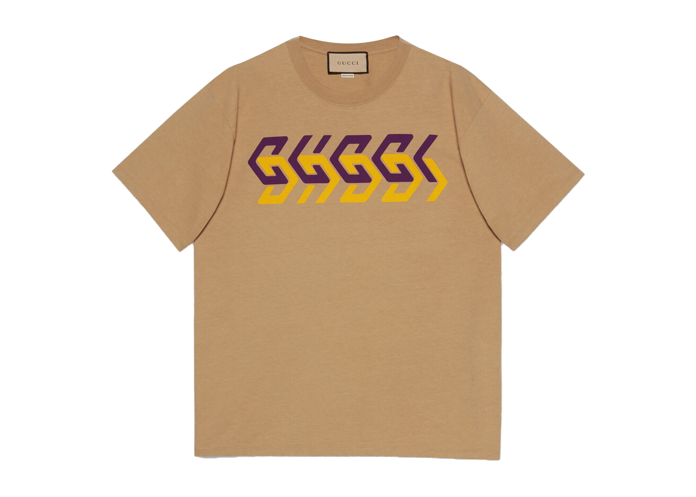 Gucci Mirror Logo-Print T-Shirt Camel/Purple/Yellow
