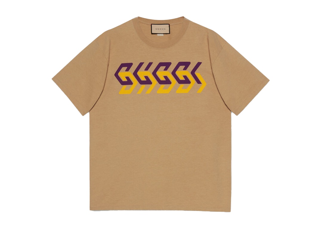 Pre-owned Gucci Mirror Logo-print T-shirt Camel/purple/yellow