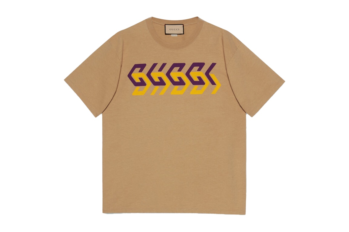 Pre-owned Gucci Mirror Logo-print T-shirt Camel/purple/yellow