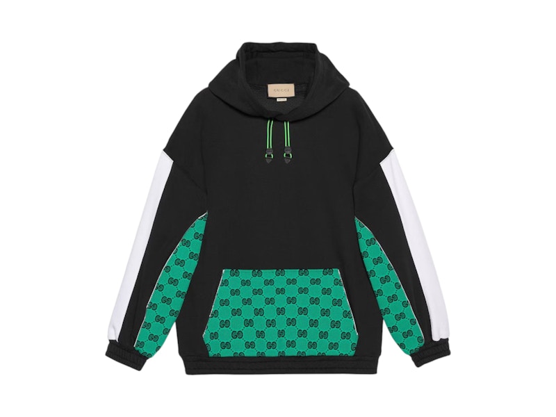 Pre-owned Gucci Men's Monogram Logo Hoodie In Black/green