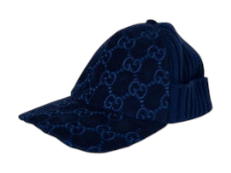 Pre-owned Gucci Men's Monogram Wool/corduroy Hat In Navy Blue