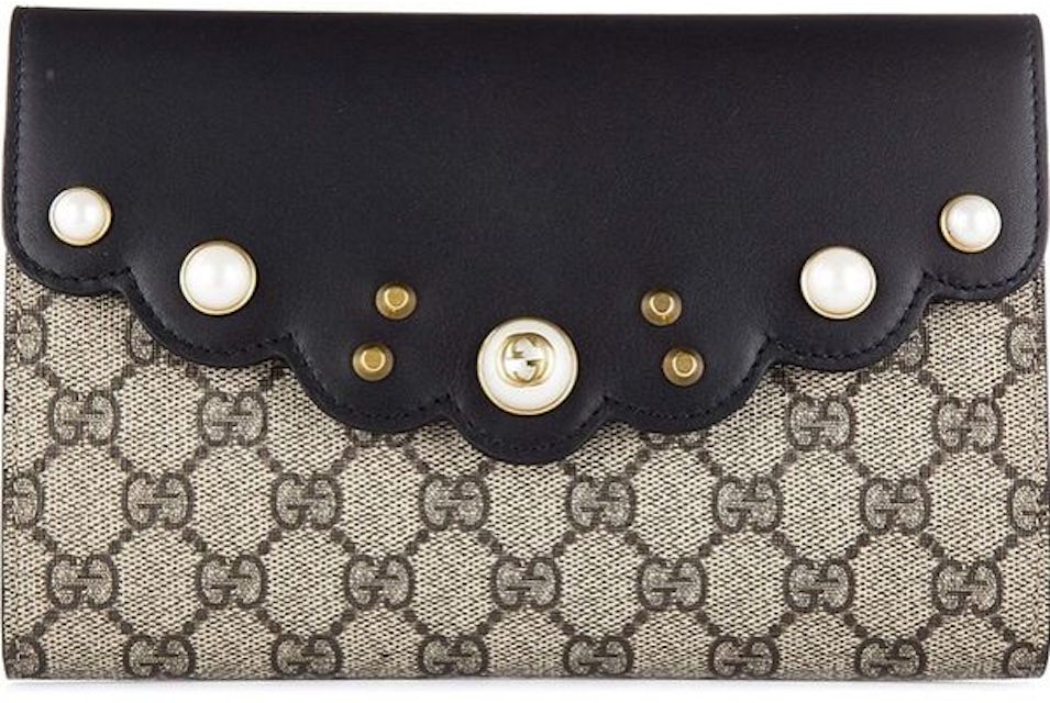 Gucci Soho Black GG Supreme Wallet Gold Italy Leather Handbag Bag Clutch New