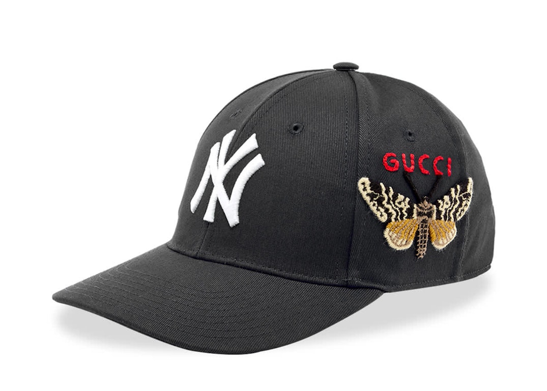 Pre-owned Gucci Ny Yankees Embroidered Butterfly Baseball Cap Black