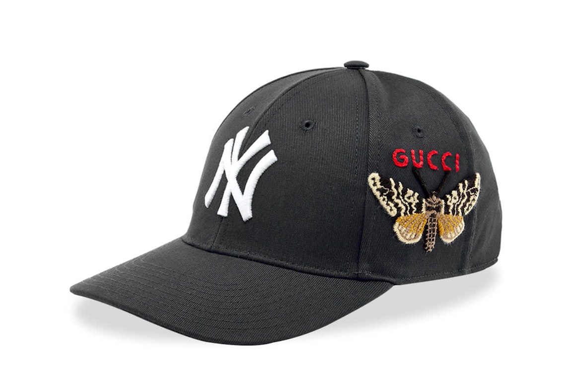 Pre-owned Gucci Ny Yankees Embroidered Butterfly Baseball Cap Black
