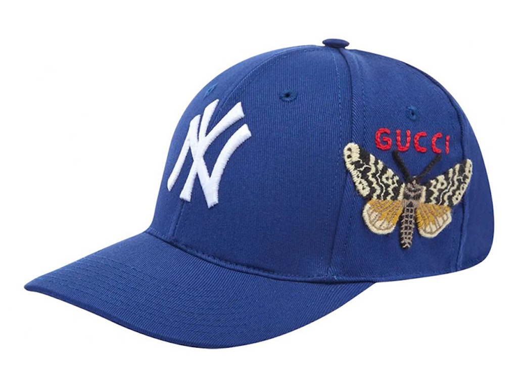 Pre-owned Gucci Ny Yankees Embroidered Butterfly Baseball Cap Blue
