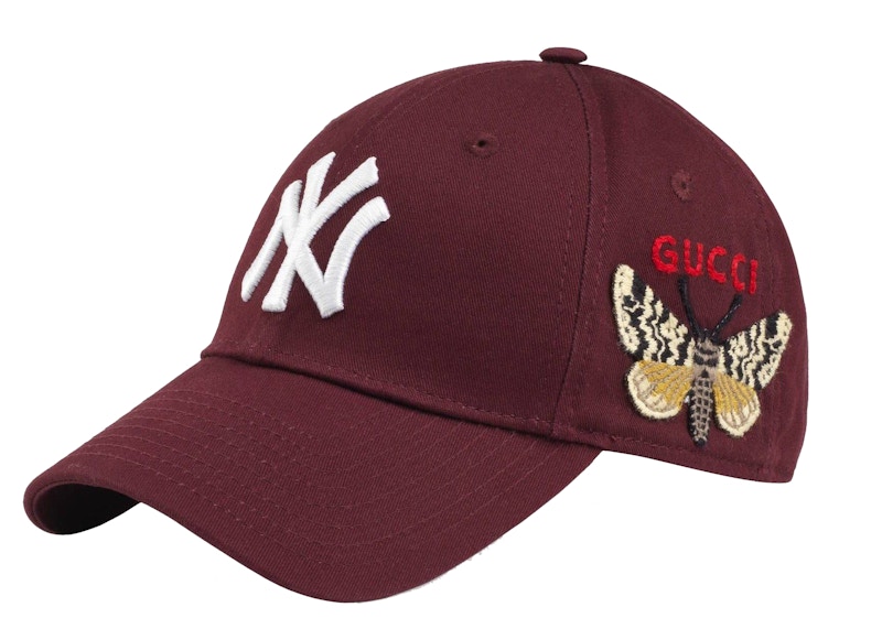 Gucci NY Yankees Embroidered Butterfly Baseball Cap Burgundy Men's