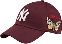 Gucci NY Yankees Embroidered Butterfly Baseball Cap Burgundy