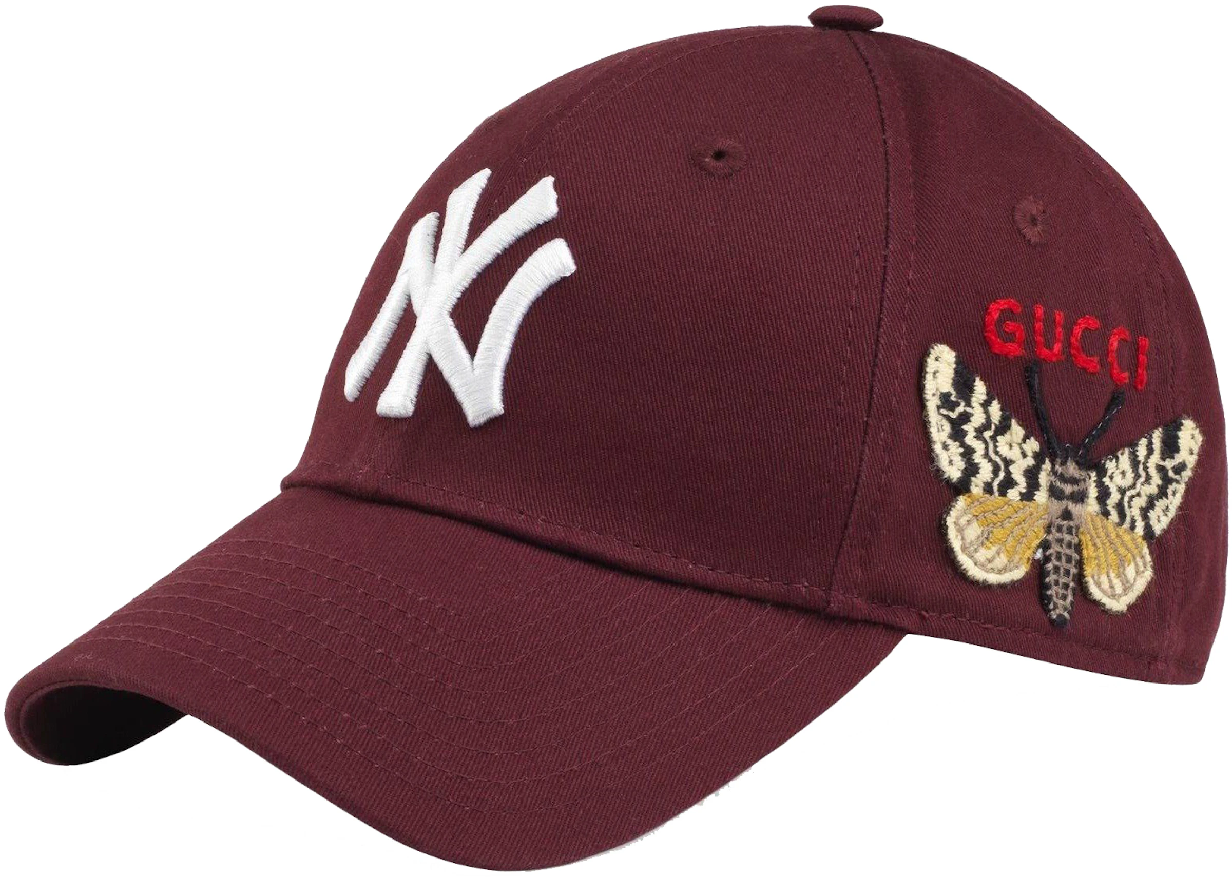 Verward jam Wolk Gucci NY Yankees Embroidered Butterfly Baseball Cap Burgundy - SS20 - US