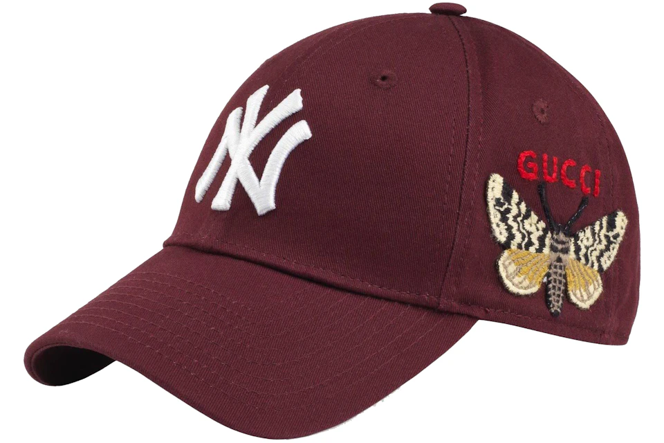 Gucci NY Yankees Embroidered Butterfly Baseball Cap Burgundy